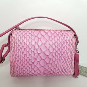 Gianni Conti Pink Crossbody Bag Leather ITALY Croc Embossed Barbiecore